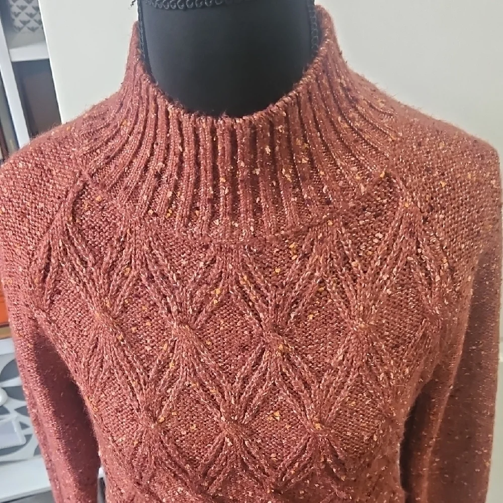LOFT Rich Rust Colored Ribbed Cowl Neck Sweater Size Small- Like NEW - Picture 7 of 9